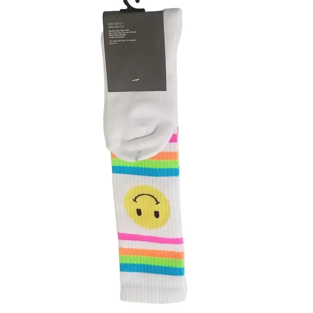 X-Appeal Womens Smiley Face Sports Crew Socks - White